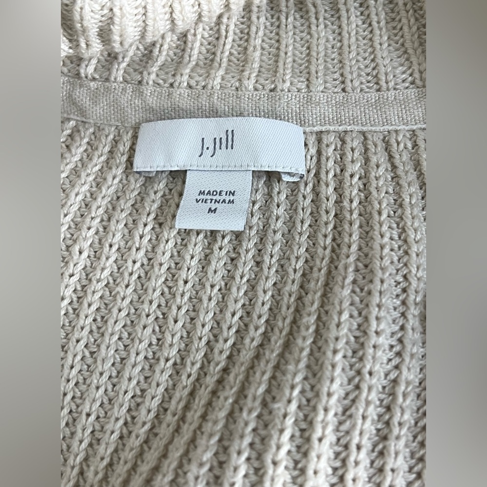 J.Jill Button Front Knit Cardigan Sweater Pockets Collar Beige Cotton Blend M - Picture 6 of 11